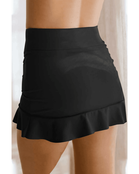 Black flattering swimsuit skirt with ruffles swim shorts by Beach Babes with a high waist design
