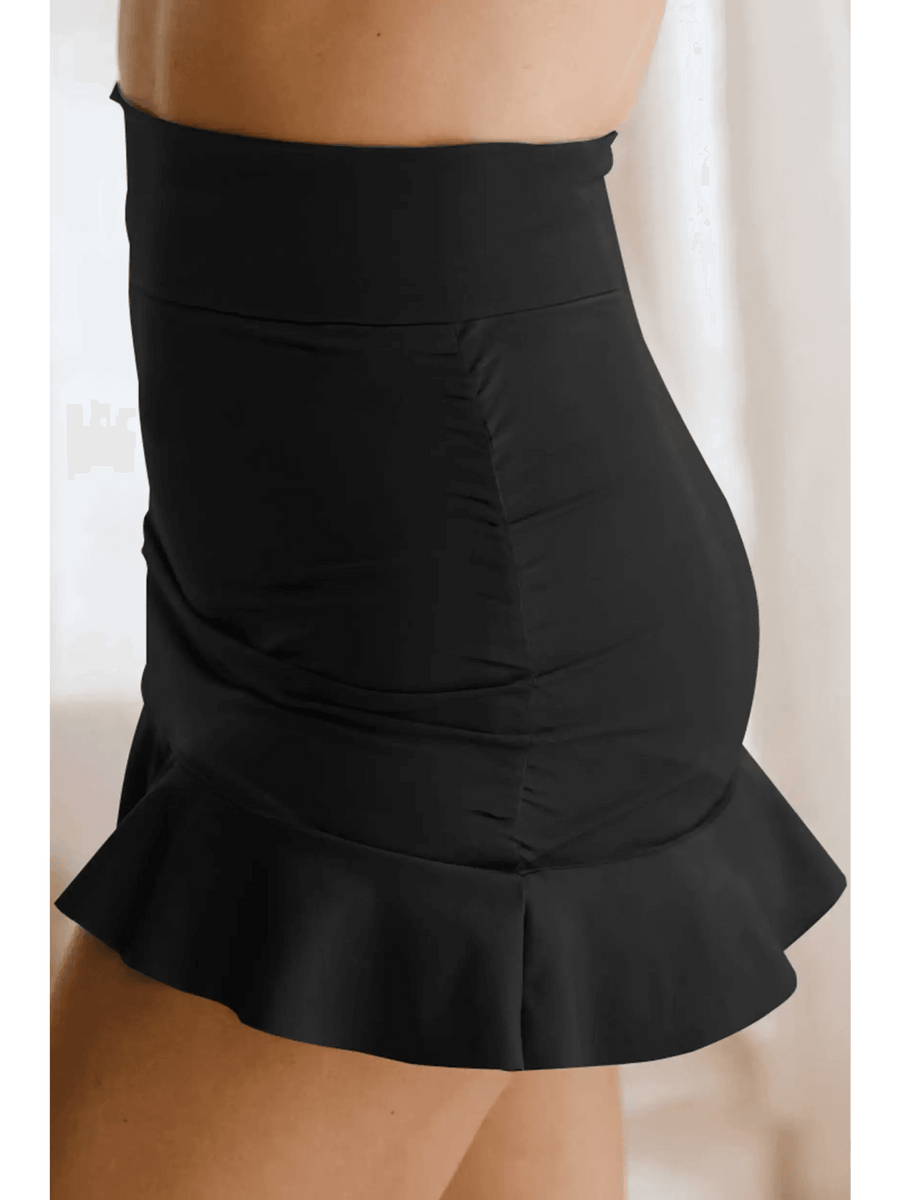 Beach Babes flattering swimsuit skirt with ruffles in black swim shorts style