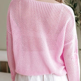 Trendsi pink crochet top worn as a floral mesh beach sweater with loose fit and long sleeves
