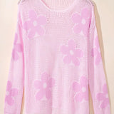Trendsi floral mesh beach sweater in light pink crochet top with long sleeves and flower patterns