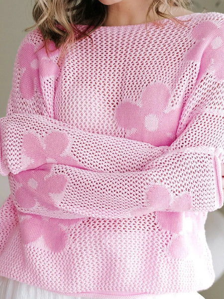 Trendsi pink crochet top with floral mesh beach sweater design perfect for summer