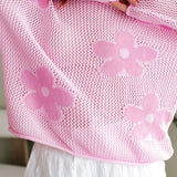 Trendsi pink crochet top with floral mesh beach sweater design and flower patterns