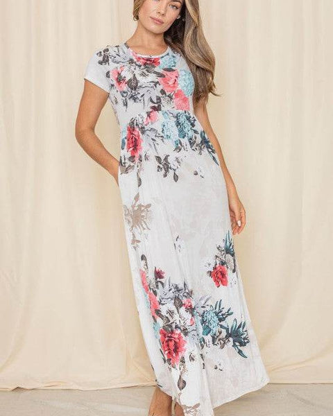 Babe Beachwear floral midi shirt dress maxi dress with short sleeves and vibrant flower print