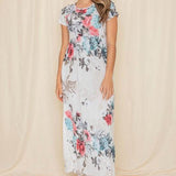Babe Beachwear floral midi shirt dress with short sleeves and multicolor floral print