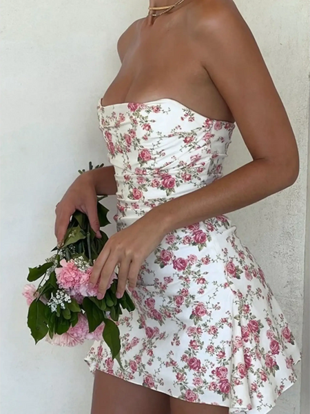 Sassy Floral Strapless Mini - Beach Babes Beachwear - Fort Lauderdale