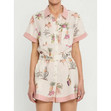 Trendsi floral resort romper for women with short sleeves, button front, belt waist, and tropical print