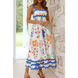 Trendsi floral resort wear dress maxi dress with colorful floral patterns and blue trim