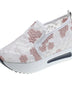 Trendsi white slip on platform sneakers with pink floral lace design and cushioned sole