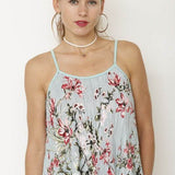 Babe Beachwear floral spaghetti strap tank top with pink and red flowers on light blue fabric