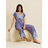Trendsi floral wide leg jumpsuit for vacation with short sleeves and colorful pattern