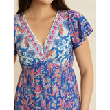 Trendsi floral wide leg jumpsuit for vacation with blue and pink patterns and deep V neckline