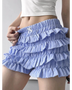 Babe Beachwear casual shorts with flouncy Ruffle bottoms for women and teens in blue and white pattern