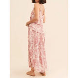 Trendsi pink and white floral flowy maxi dress for beach with thin straps and tiered design