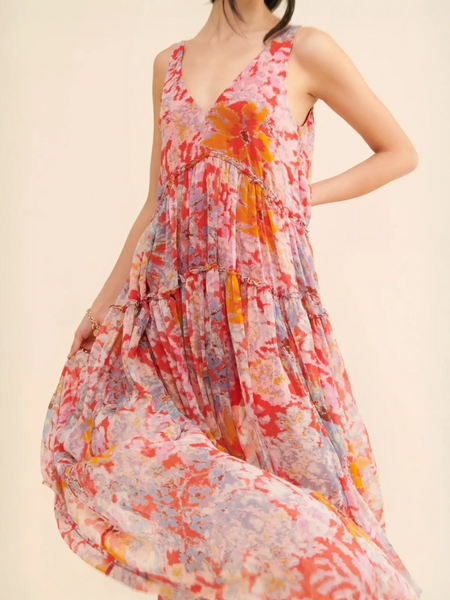 Trendsi flowy maxi dress for beach with vibrant floral pattern and lightweight fabric