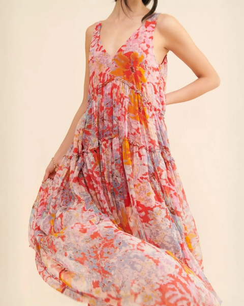 Trendsi flowy maxi dress for beach with vibrant floral pattern and lightweight fabric
