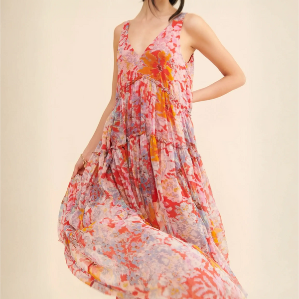 Trendsi flowy maxi dress for beach with vibrant floral pattern and lightweight fabric
