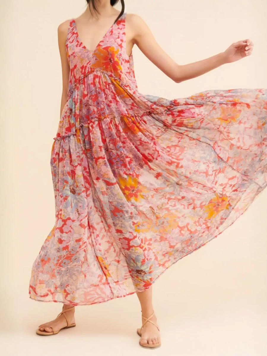 Trendsi flowy maxi dress for beach with colorful floral pattern and lightweight fabric