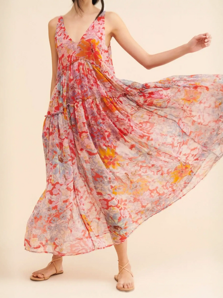 Trendsi flowy maxi dress for beach with colorful floral pattern and lightweight fabric