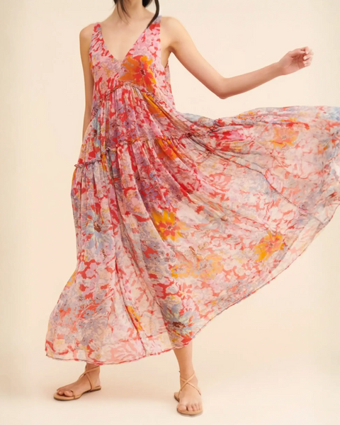 Trendsi flowy maxi dress for beach with colorful floral pattern and lightweight fabric