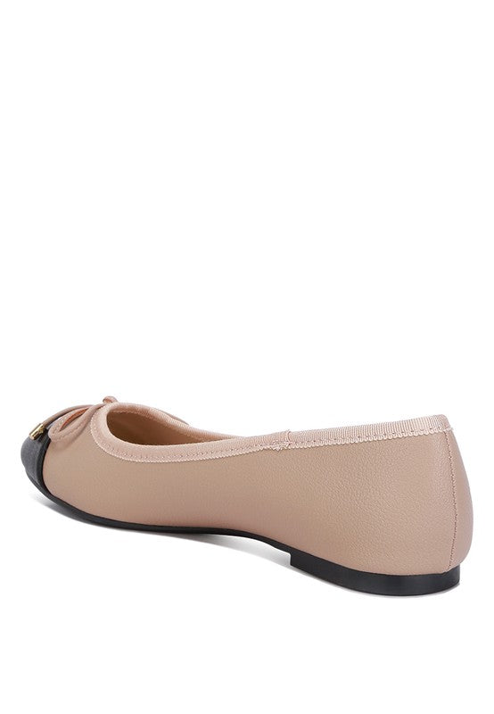 Rag Company nude and silver ballet flats with black toe and bow detail1
