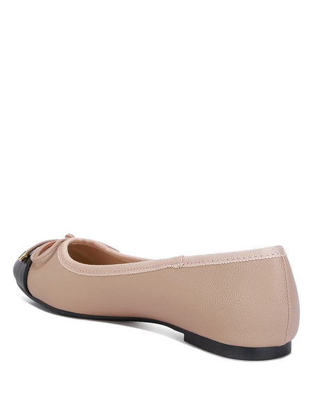 Rag Company nude and silver ballet flats with black toe and bow detail1