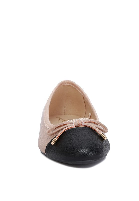 Rag Company nude and silver ballet flats with black toe and bow detail2