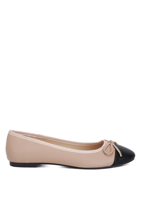 Rag Company nude and silver ballet flats with a bow detail on the toe and flat sole