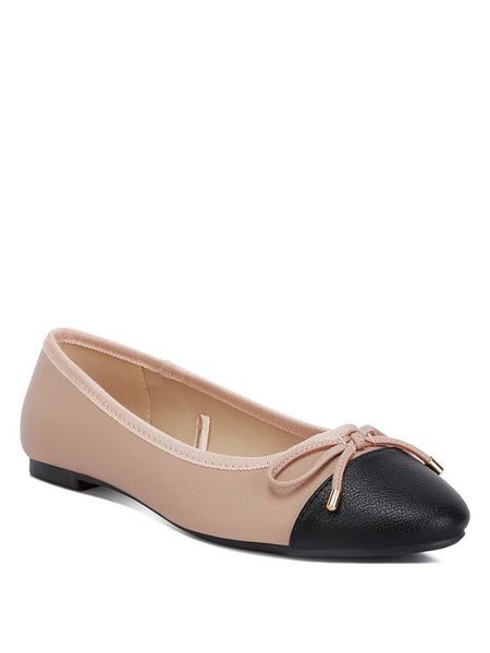 Rag Company nude and silver ballet flats with black toe cap and bow detail