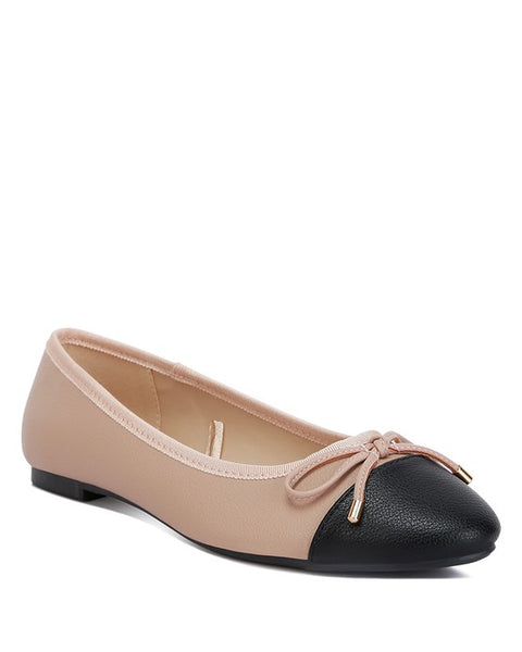 Rag Company nude and silver ballet flats with black toe cap and bow detail