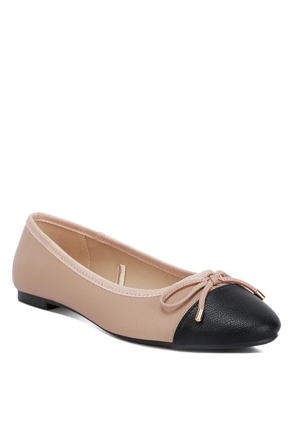Rag Company nude and silver ballet flats with black toe cap and bow detail