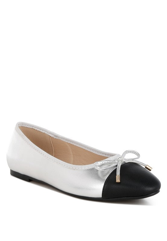 Rag Company nude and silver ballet flats with black toe and bow detail for stylish comfort