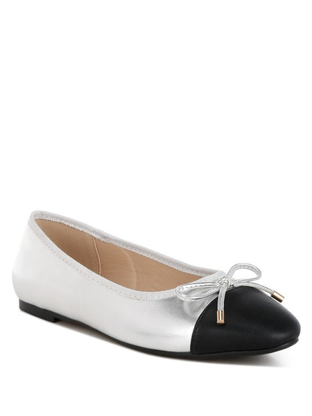 Rag Company nude and silver ballet flats with black toe and bow detail for stylish comfort