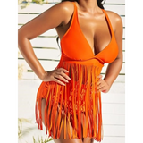 Beach Babes orange swimsuit featuring fun fringe beach swimwear design for a playful summer look
