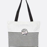 Babe Beachwear girl gang canvas tote bag with black and white stripes and black handles