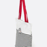 Babe Beachwear girl gang canvas tote bag with black stripes and red handles