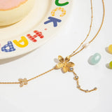 Trendsi 3 piece flower layer chain necklace with gold floral charms and crystal accents
