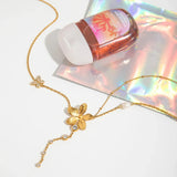 Trendsi 3 piece flower layer chain necklace in gold with flower pendants and crystals