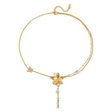 Trendsi 3 piece flower layer chain necklace in gold with floral and pearl accents