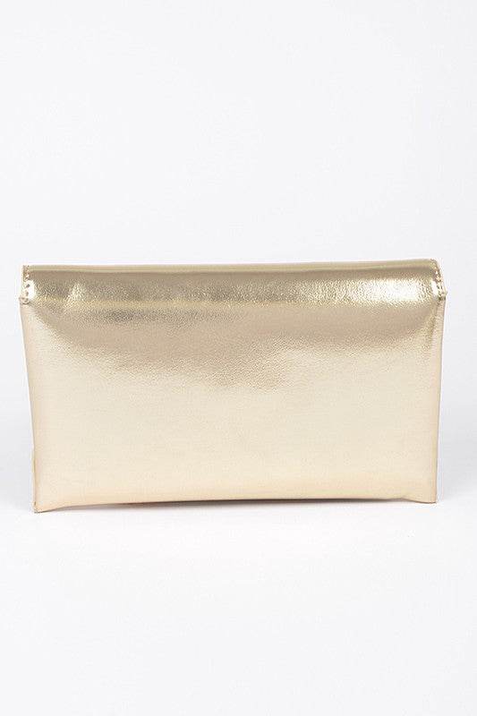 Gold envelope clutch for women by Babe Beachwear with sleek metallic finish and minimalist design