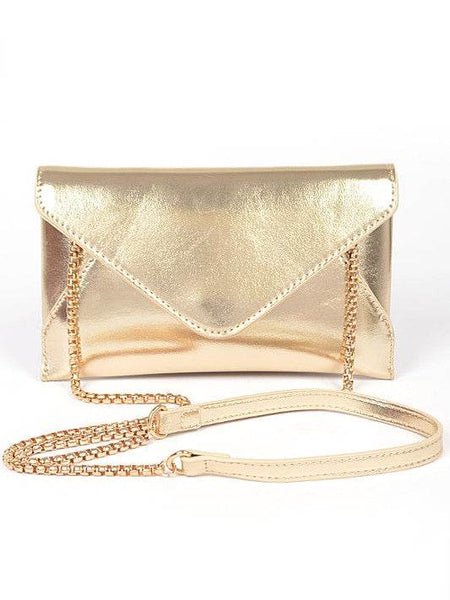 Babe Beachwaer gold envelope clutch for women with a chain strap and sleek metallic finish
