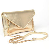 Babe Beachwear gold envelope clutch for women with chain strap and sleek metallic finish