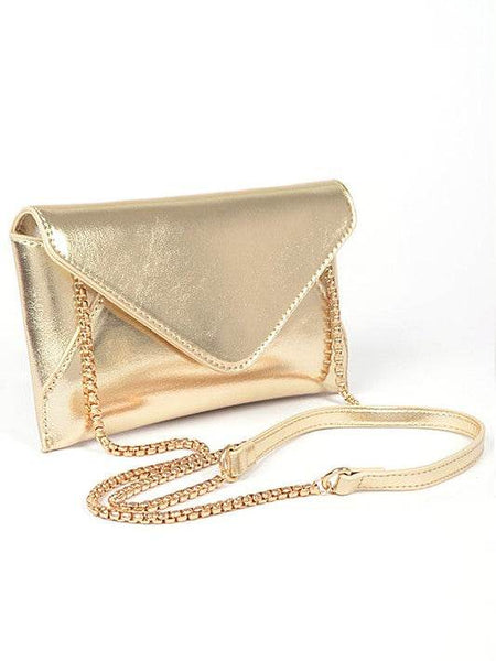 Babe Beachwear gold envelope clutch for women with chain strap and sleek metallic finish
