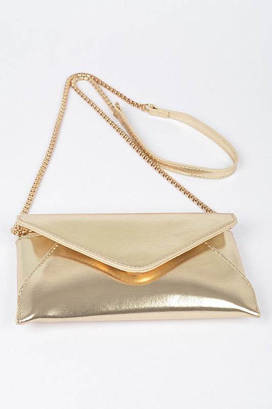 Babe Beachwear gold envelope clutch for women with a chain strap and sleek metallic finish