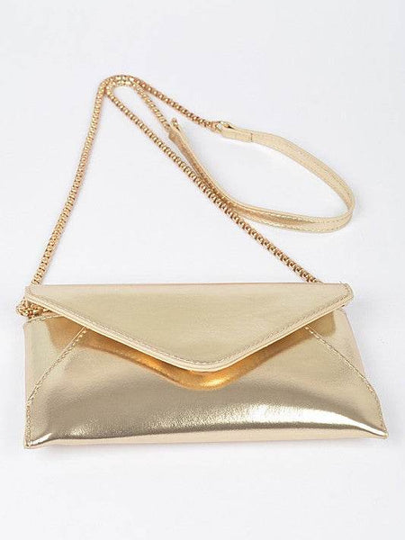 Babe Beachwear gold envelope clutch for women with a chain strap and sleek metallic finish