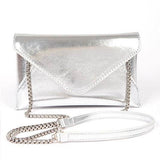 Silver envelope clutch bag for women with chain strap by Babe Beachwear