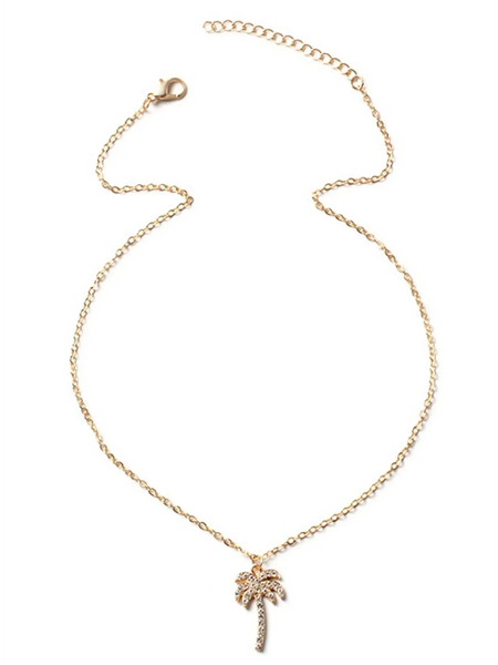 Gold palm tree pendant necklace from Trendsi with delicate chain and sparkling stones