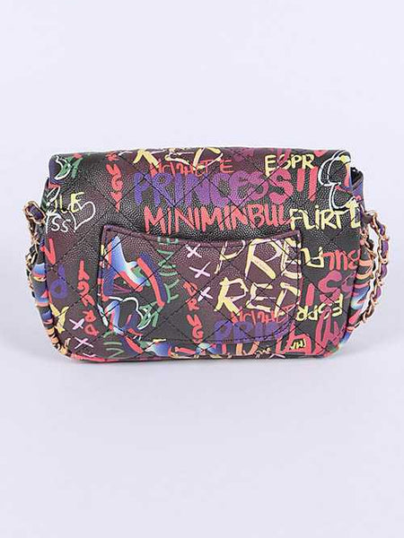 Babe Beachwaer Graffiti Luxury Quilted Shoulder Bag with colorful graffiti pattern and chain strap