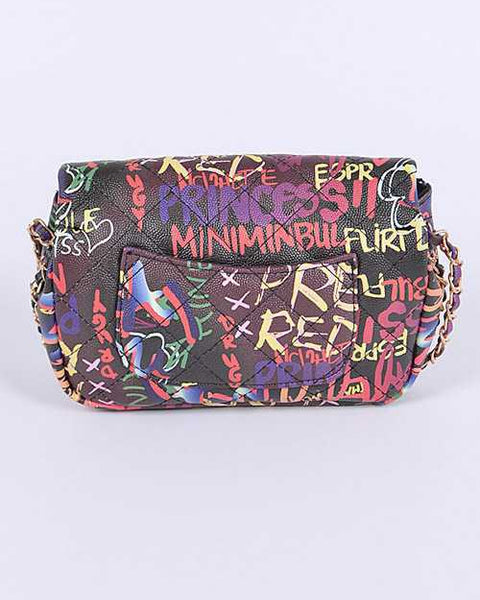 Babe Beachwaer Graffiti Luxury Quilted Shoulder Bag with colorful graffiti pattern and chain strap
