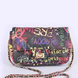 Babe Beachwear Graffiti Luxury Quilted Shoulder Bag with colorful graffiti print and chain strap