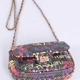 Babe Beachwear Graffiti Luxury Quilted Shoulder Bag with multicolor graffiti design and gold chain strap